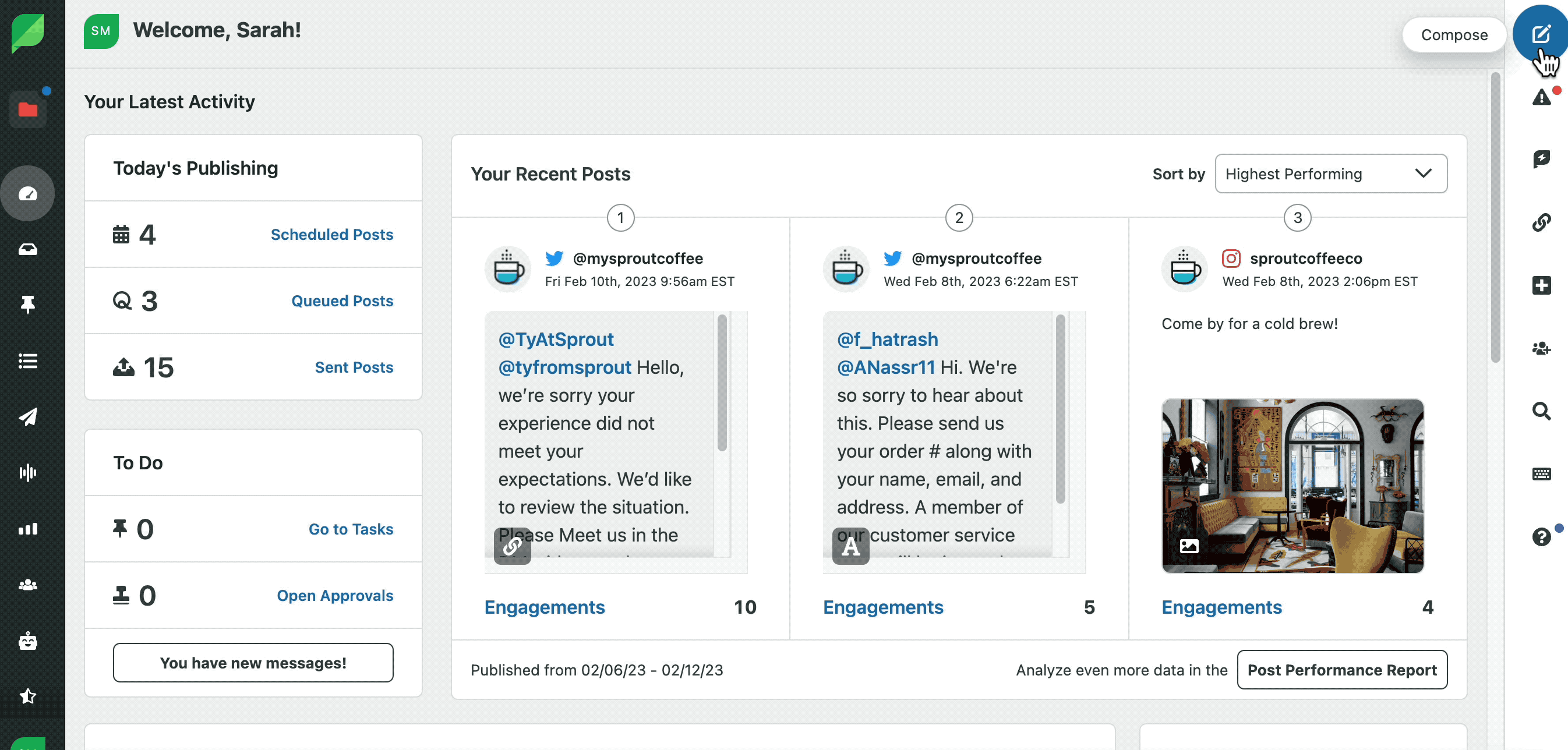 GIF of Sprout Social's scheduling capability for a LinkedIn Page post.